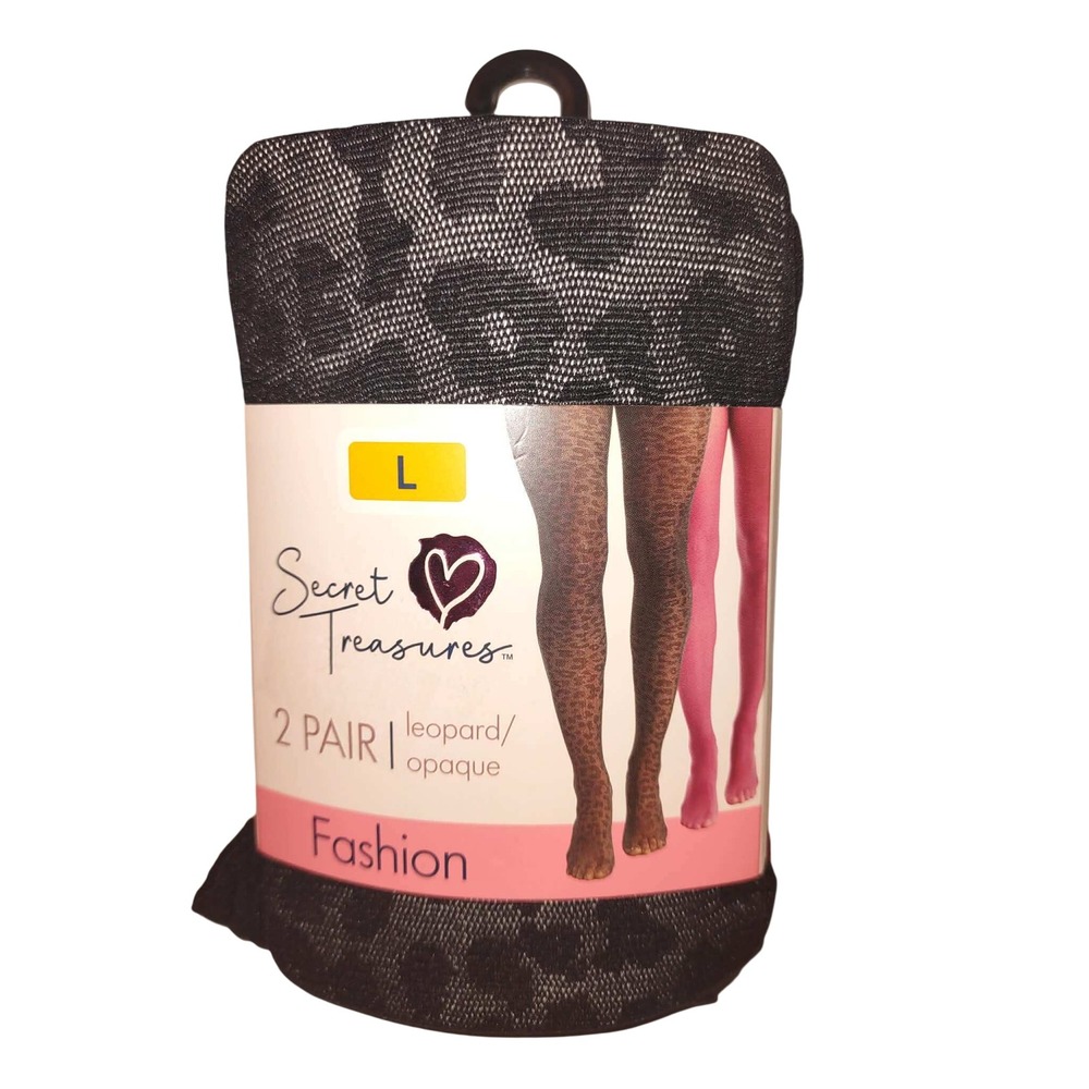 Secret Treasures Womens Fashion Tights 2 Pair Leopard Opaque Multi Large ST794